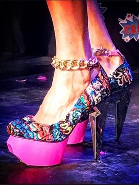 Privileged Multicolor Graffiti Platform Pumps with Hot Pink Platform